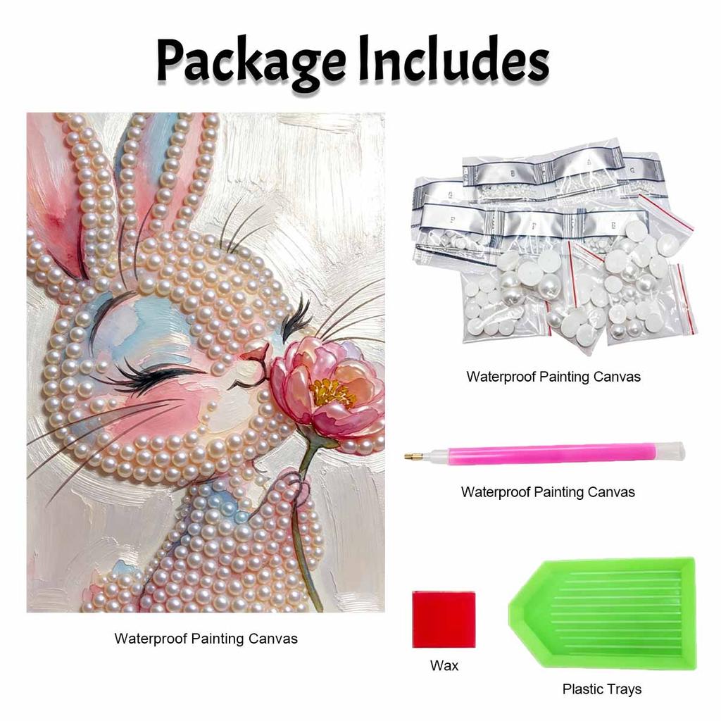 DIY Pearl Painting Canvas Bunny With Flower Design Shiny 3D Bead Art Kit Creative Leisure Craft for Living Room Wall Decor