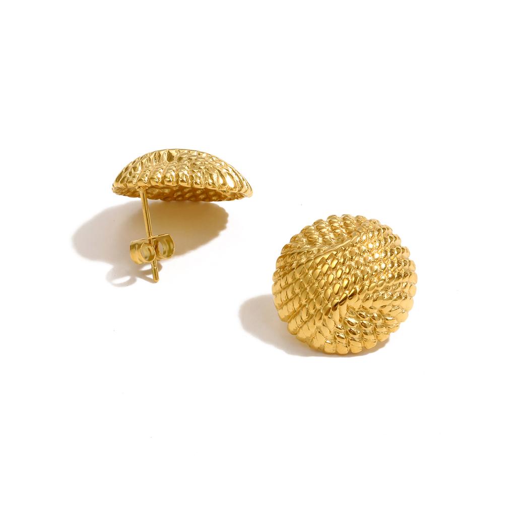 Geometric Metal Stud Earrings for Women,Gold Plated Round Earrings,Stainless Steel Waterproof Jewelry