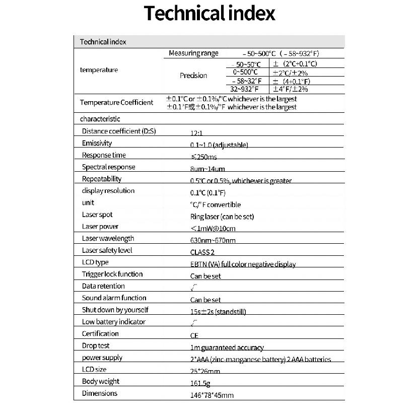 UNI-T UT306S UT306C Digital Thermometer Non Contact Household Industrial Infrared Laser Temperature Tester Meter Gun -50℃-500℃