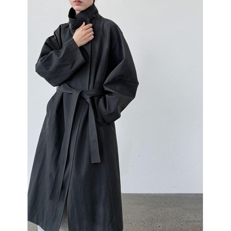 

Johnature Корейское однобортное свободное длинное тренч-пальто с воротником-стойкой для женщин, осеннее, повседневное, универсальное, простое, с поясом M темно серый