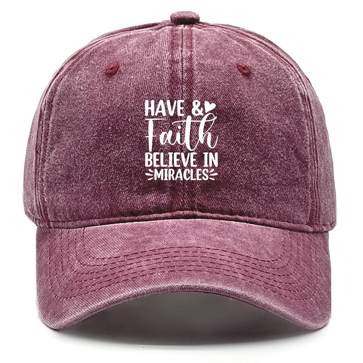 

HAVE Faith Print Adjustable Baseball Hat, Flat Cap Solid Color Casual Headwear Distressed Snapback Sun Hat as the picture вино красного