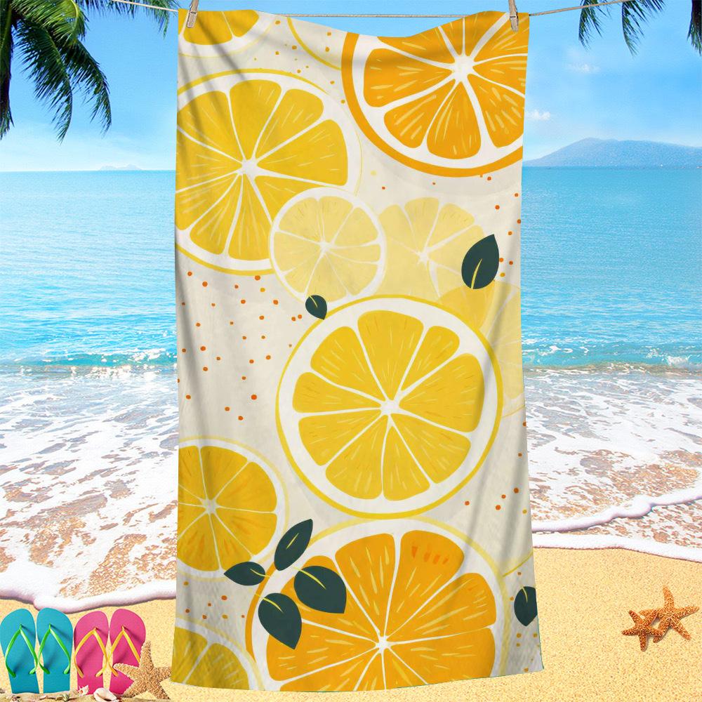 Painted Orange Series digital-printed polyester Superfine fiber double-sided fleece Beach vacation bath towel, beach towel