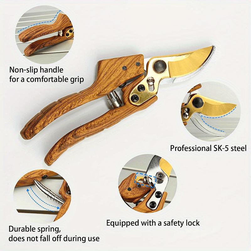 Gardening Shears, Bypass Pruning Scissors, Heavy Duty Pruning, Manual Pruning, Garden Tools, Outdoor Pruning, Wood Pattern