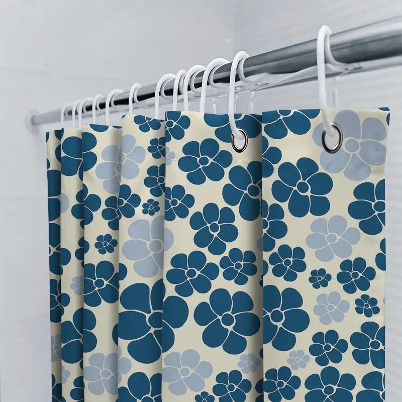 Blaues Blumen-Duschvorhang Dekoratives Badezimmerteppich Wasserdicht Polyesterstoff Heimdekoration Vorhänge Einfache Montage Größe: 72 X