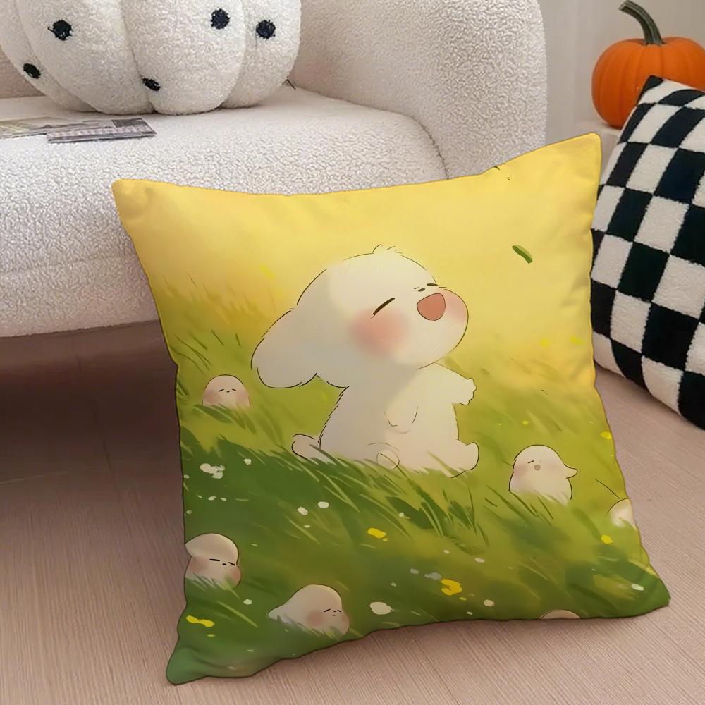 Warm Healing Iittle Fresh Cartoon Animal Cushion Cover Linen Pillow Case Soft Breathable Protective Couch Room Decoration