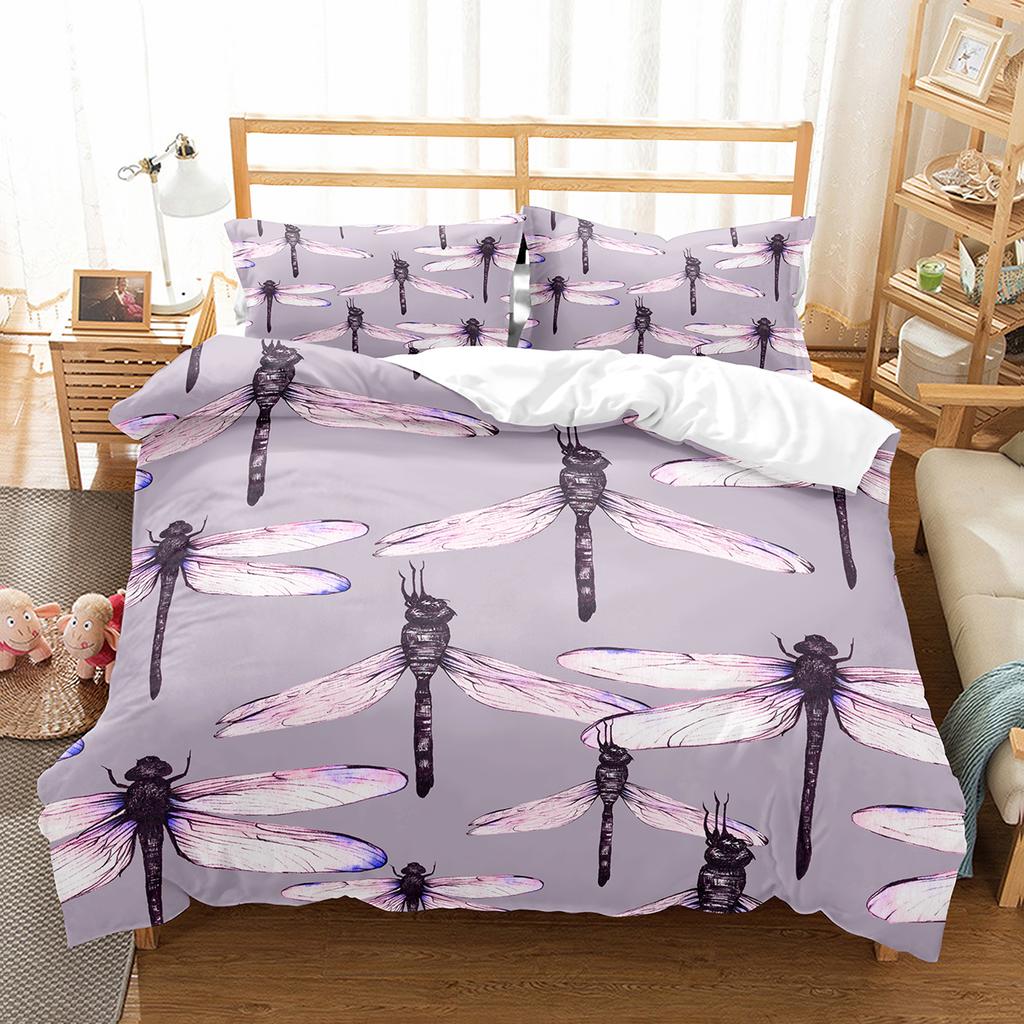 Dragonfly Duvet Cover Set Art Painting Animals Pattern King Queen Size Polyester Comforter Cover for Kids Boys Girls Bedding Set