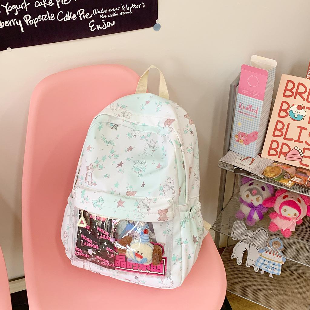Small fresh schoolbag female junior high school student Japanese transparent pain bag ins wind backpack two-dimensional backpack tide