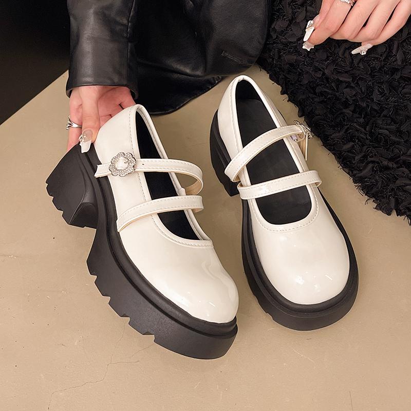 

Classic Mary Jane Shoes for Women Basic Buckle Strap Square High Heels Round Toe Shoes Women Solid Circle Buckle Women Pumps 40 бежевый