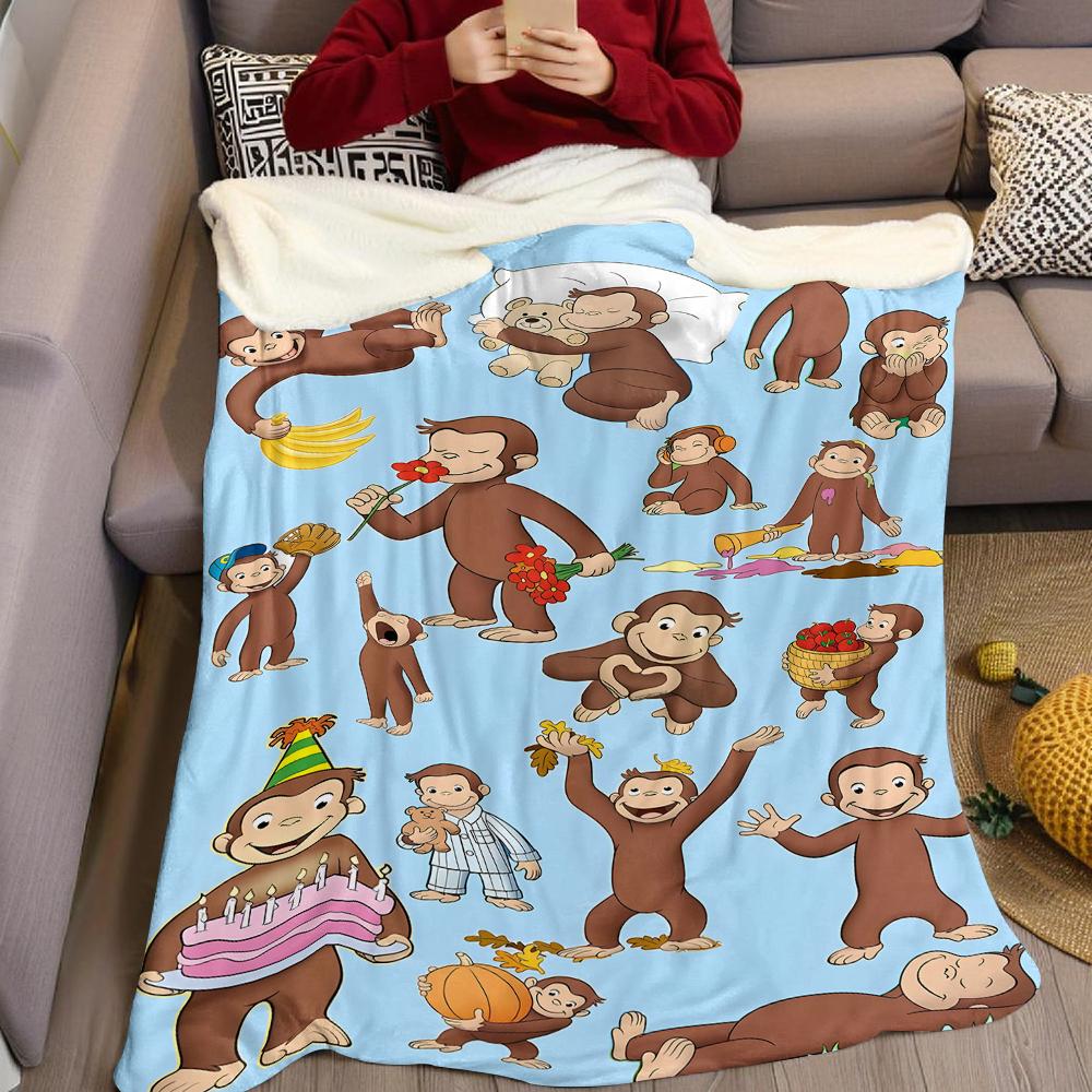 Curious George Flannel Blanket Warm Soft Halloween Christmas Couch Warm Cozy Decorative Decor Gift for All Season
