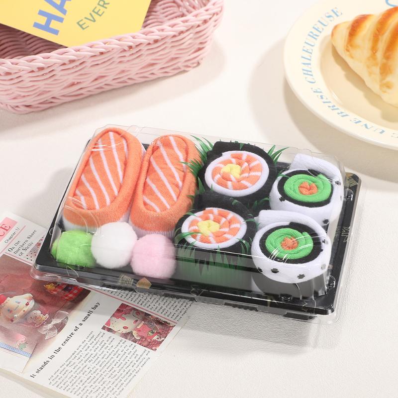 3 páry Ins ponožek s personalizovanými vzory Bavlna Y2K Losos Sushi Vysoké ponožky Harajuku Vtipné ponožky Dárková krabička Pro ženy Muže
