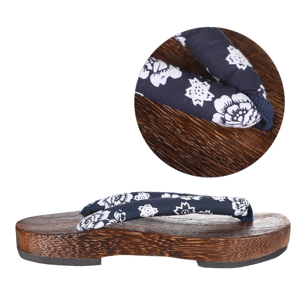LONTG Yukata Geta Burnt Paulownia Wood with Summer Sandals for Girls and Japanese Pattern Slippers with Thick Comfortable and Comfortable for Everyday