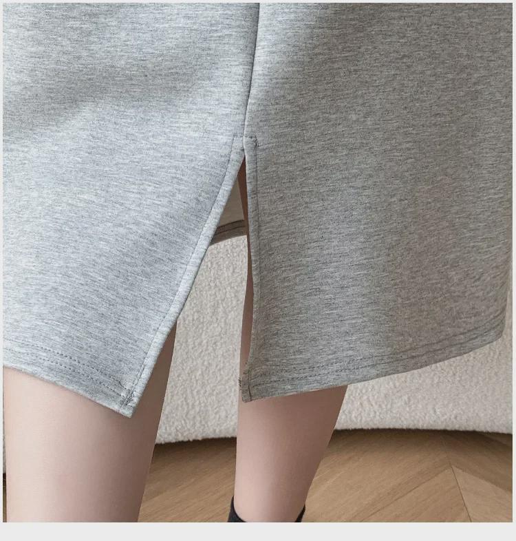 Fustă lungă de maternitate cu talie înaltă și crăpătură, în formă de A, pentru toamnă/iarnă