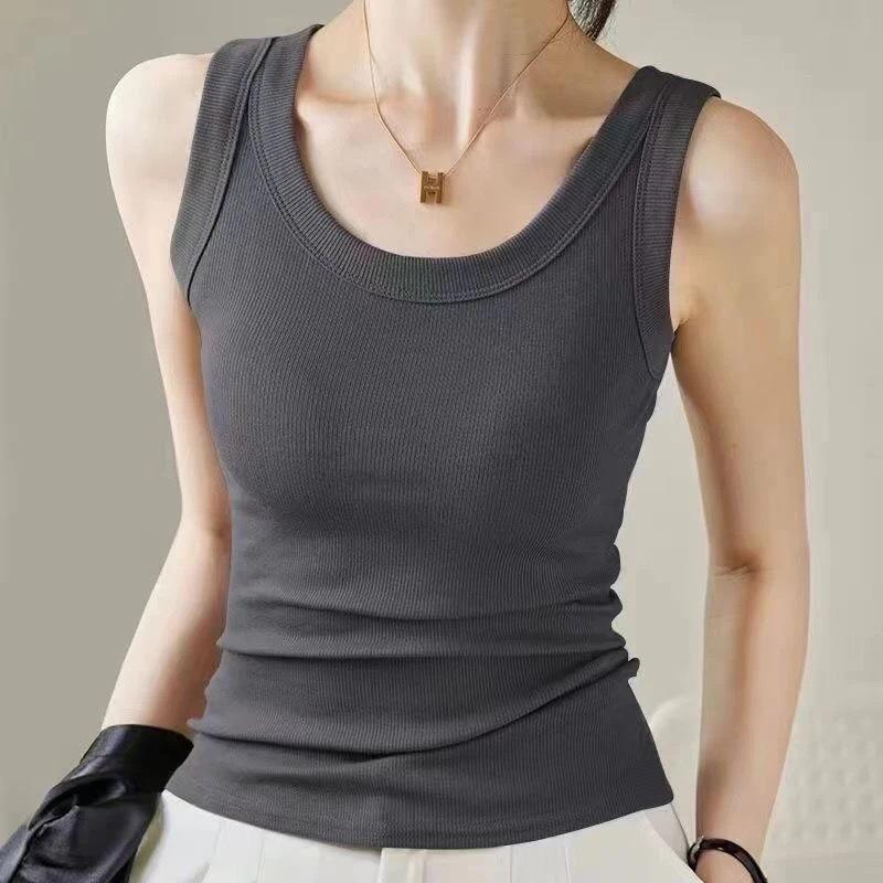 Women's Slim Fit Threaded Vest - Spring & Summer Solid Color Tank Top for Sports or Casual Wear