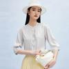 Spring and Summer New Style with Mushroom Edge Design Commuting Mulberry Silk Five Sleeve Shirt for Women