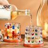 Hand-embossed Whiskey Glass Rotating Glass, Hand Painted Swivel Tumbler with 360-degree Spinning Faux Crystal Base, Liquor Cup for Home Bar Tasting