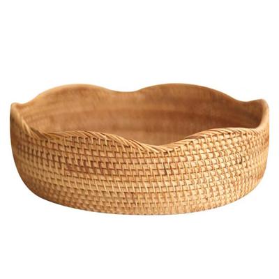 Round Rattan Woven Storage Basket Fruit Bread Food Kitchen Home Decor Organizer