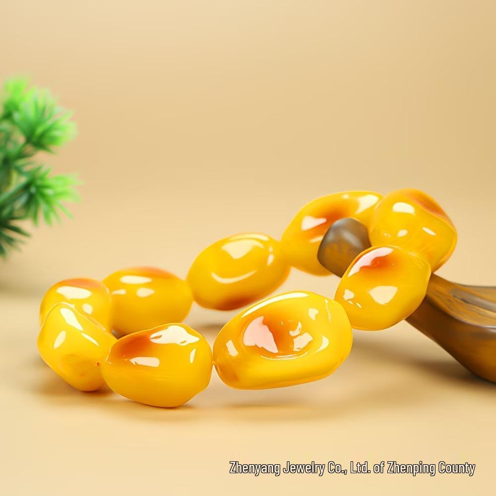 Natural Amber & Honey Beaded Bracelet - Unisex Irregular Shape Ornament жёлтый
