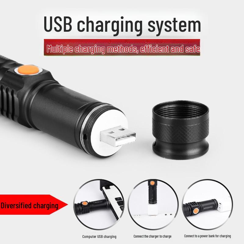 616 Aluminum Alloy USB Rechargeable LED Flashlight for Outdoor Portable Night Fishing