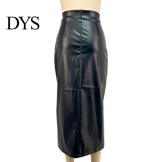 Hip Skirt Midi High Waist Artificial Leather with Slit Design Pure Versatile Color Slimming Fit Office Lady Work Leisure Daily Wear Women Waisted