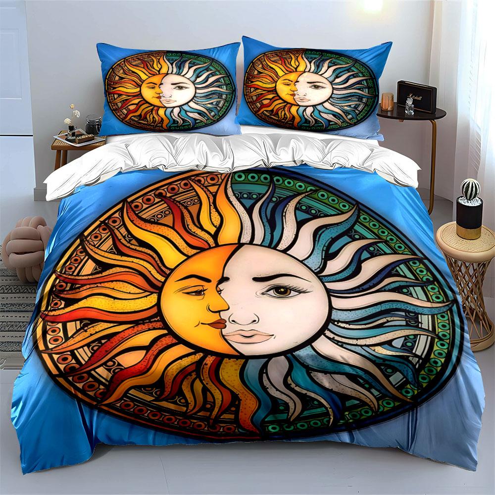 Sun and Moon Themed Decor Set kid's and adults' bedroom decor, Exquisite three-piece bedding set gift