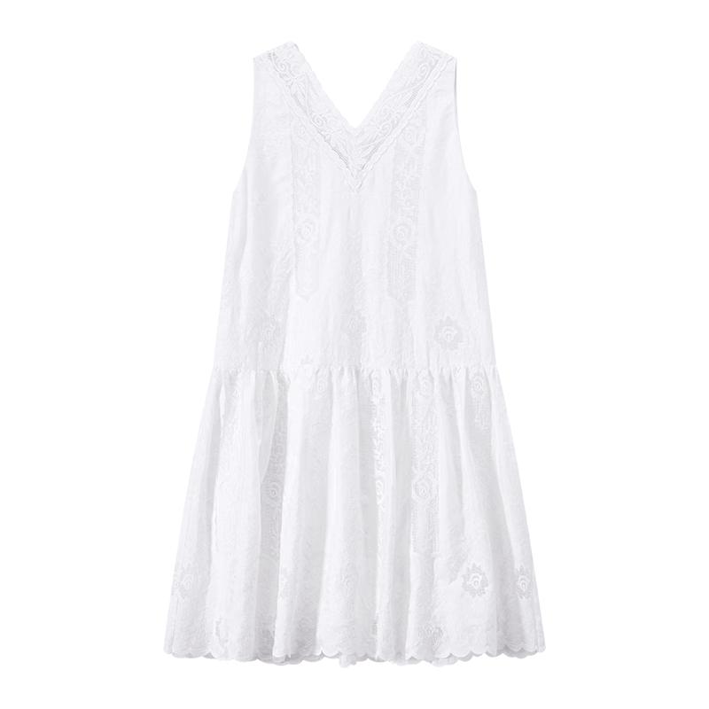 Women s French Lace V-Neck Sleeveless A-Line Dress S