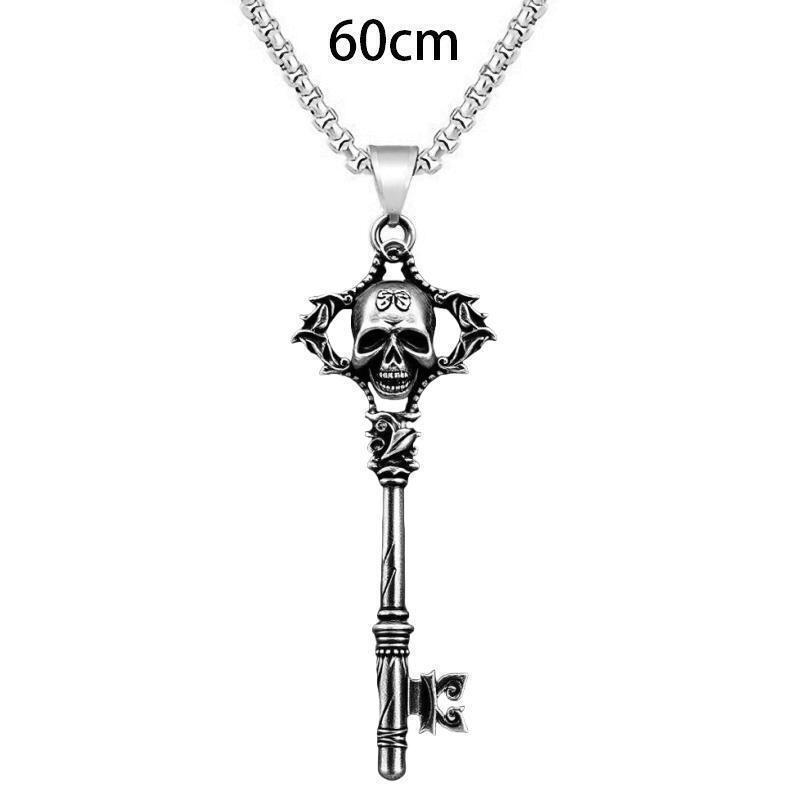Gothic Vintage Silver Skull Key Necklace With Stainless Steel Chain For Women