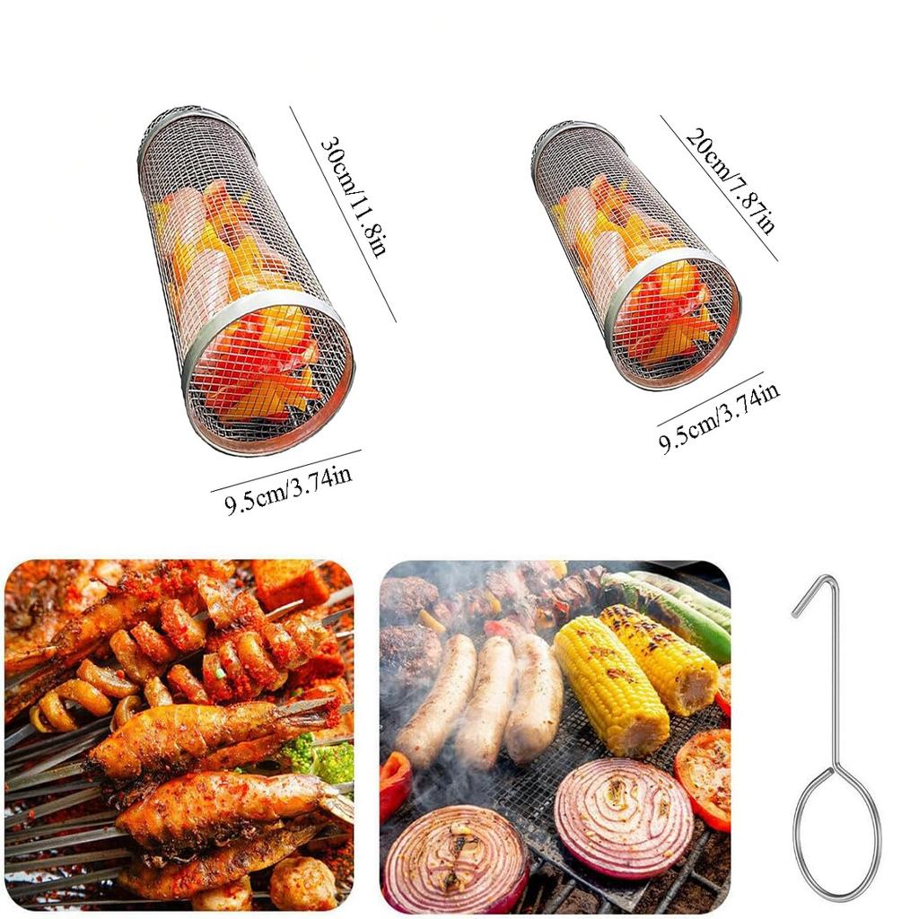 Grillkorb, Spülmaschinenfest, Rollende Grillkörbe für das Grillen im Freien, Edelstahl-BBQ-Grillkorb für Gemüse, Grill