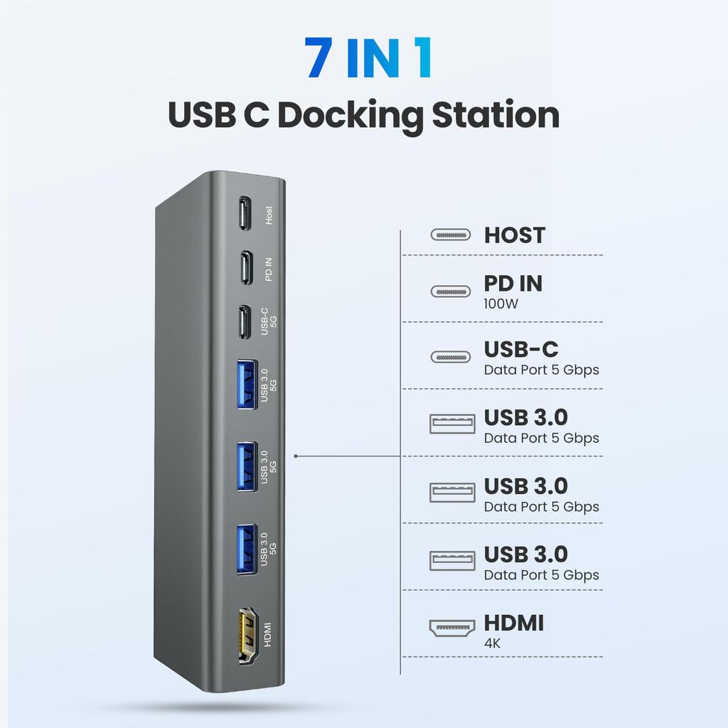 Tounee Laptop Stand with Detachable USB-C Hub, 100W PD Charging, 4K@60Hz HDMI, USB-A & USB-C 3.0 Ports, Host Port, Ergonomic Aluminum Laptop Holder, C