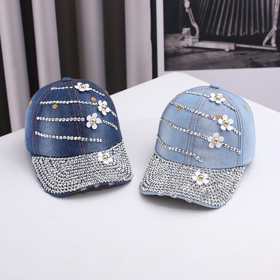 Women's Korean Style Rhinestone Denim Baseball Cap - Fashionable Outdoor Sun Protection Hat