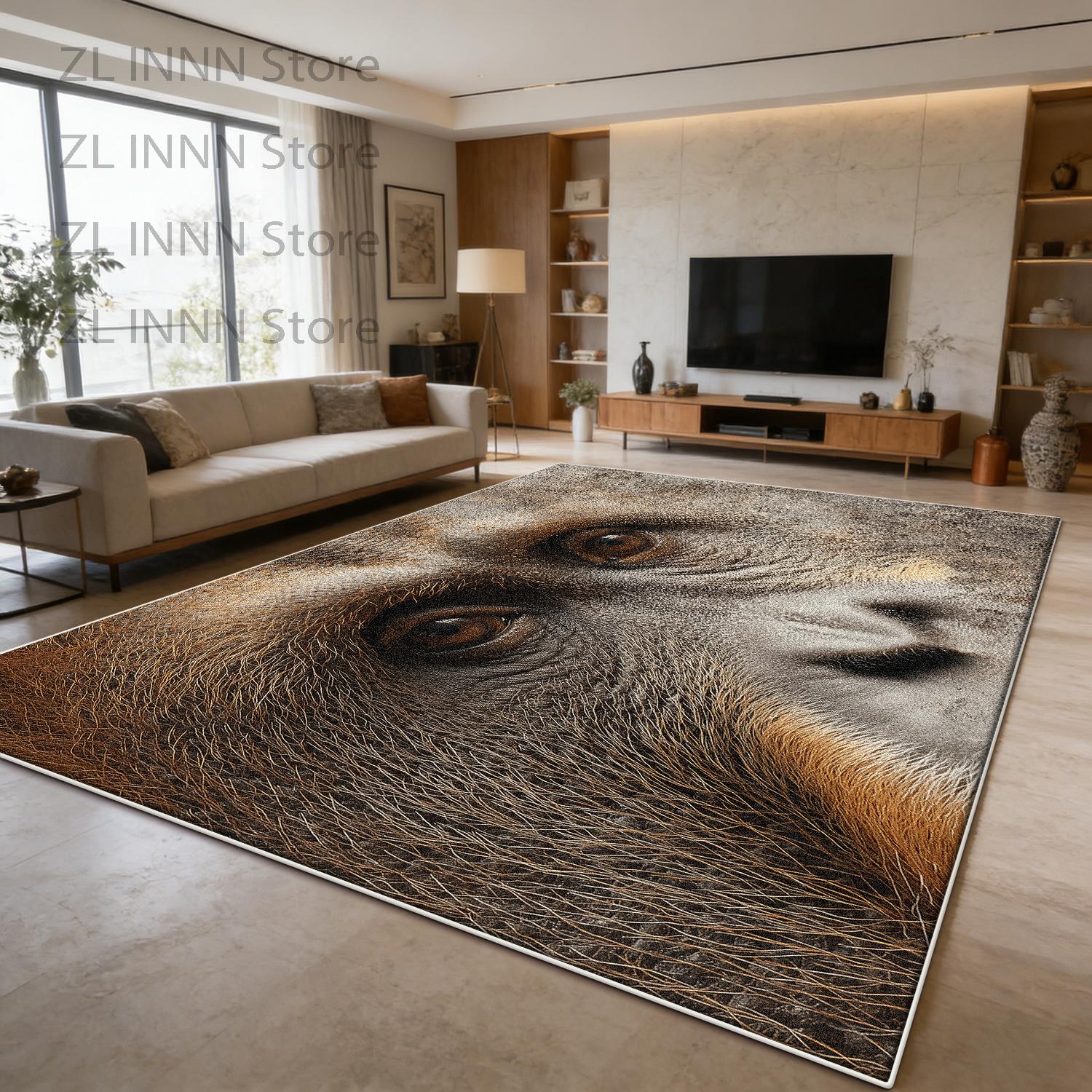 

European Style Animal Face Art Large Living Room Rugs Brown Home Decor Fluffy Washable Carpet Short Velvet Bedroom Lounge Mat 60x90cm