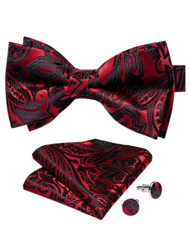 Conjunto de abotoaduras masculinas de seda azul ajustável com gravata borboleta Paisley floral Hanky