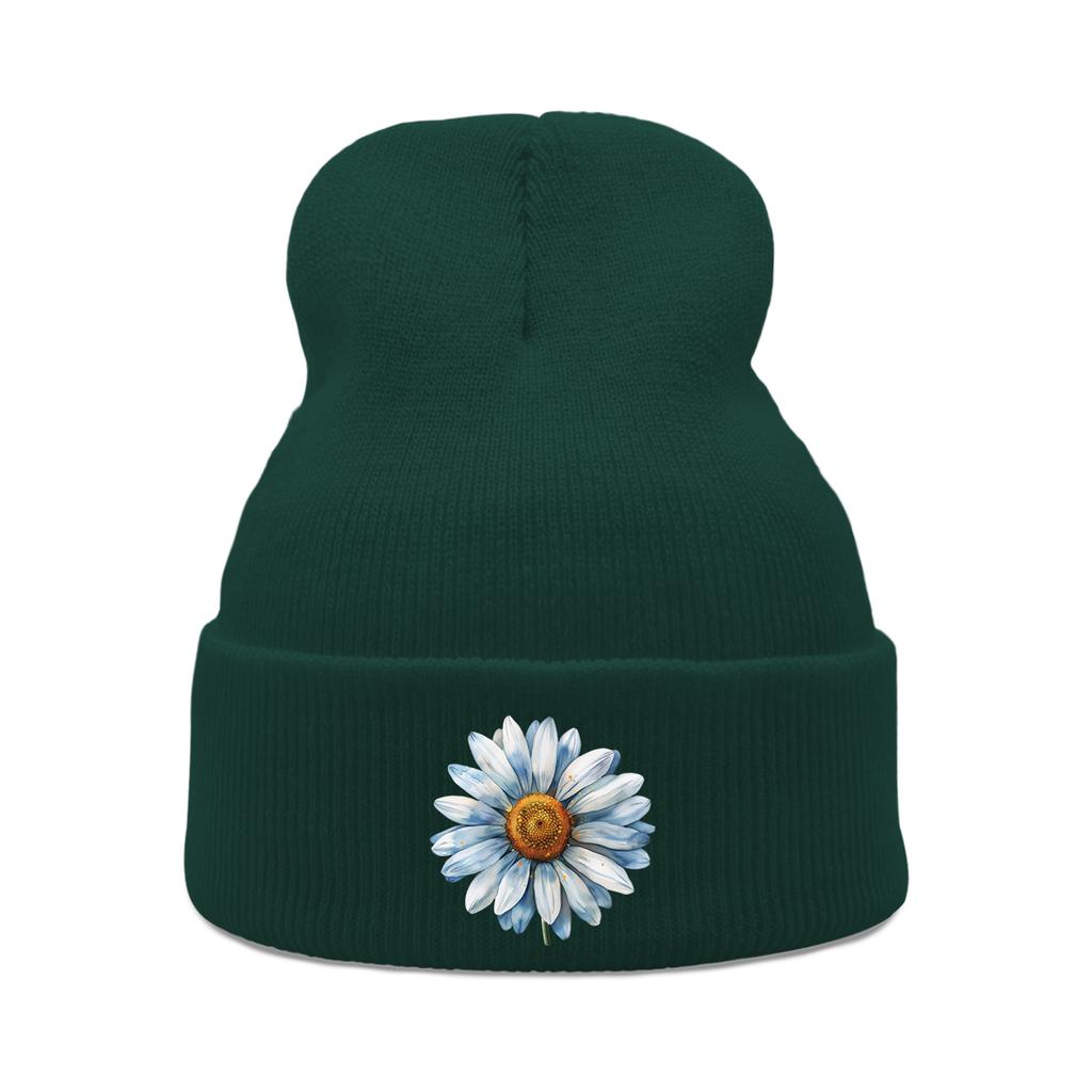 Blue Daisy Print Warm Winter Hats Unisex Knitted Hat Beanie Man Cap Stretchy Warm Knit Cap Beanie Ideal Choice For Gifts