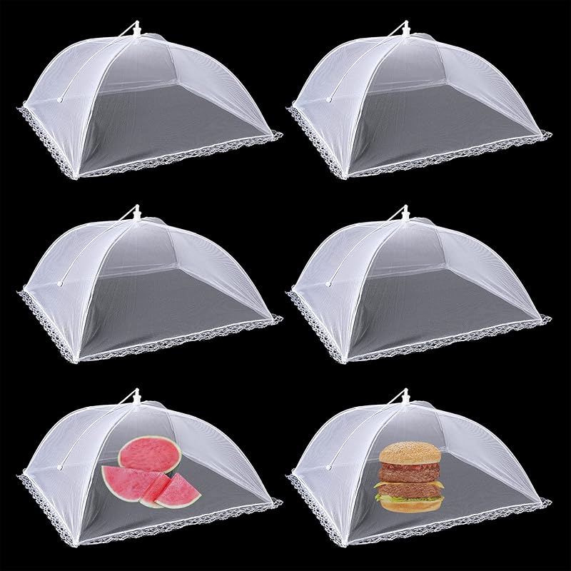 Food Covers for Outside Mesh,2 Pack 40 X24  + 2 Pack 17 X17  Extra Large Pop Up Mesh Food Tent Net Umbrella Food Covers for Outdoors Picnic Party BBQ 6 Pack 17 X17