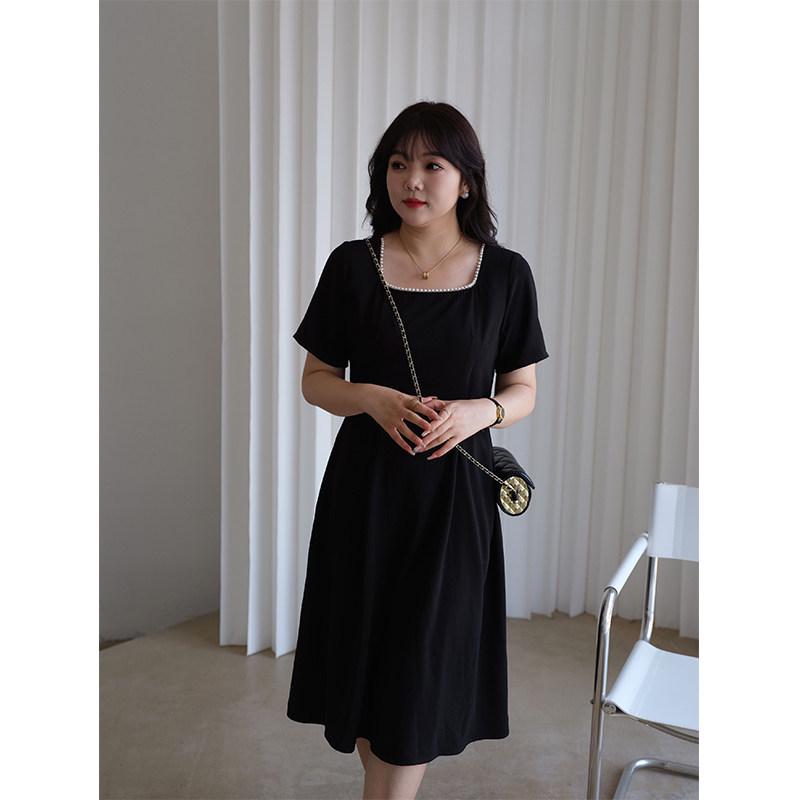 

Lan Ruoshui Plus Size Hepburn Black Dress: Chic, Tummy-Concealing, Elegant Summer Chiffon for Curvy Girls 3XL чёрный