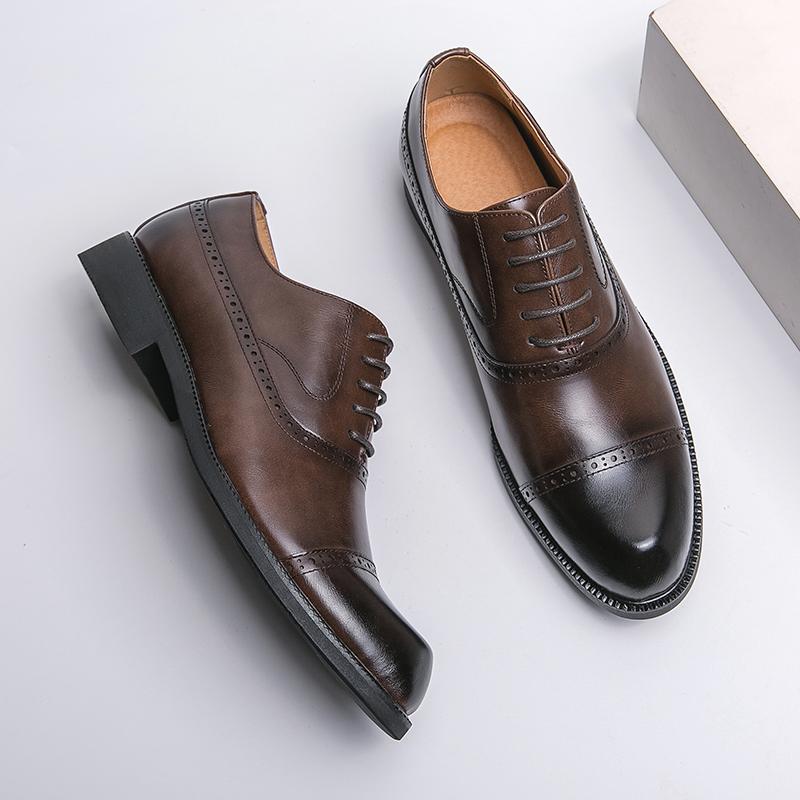 Fashion 2025 Genuine Leather Mens Formal Shoes British Style Classic Whole Cut Oxfords Lace-up Pointed Toe Business Party Dress Shoes