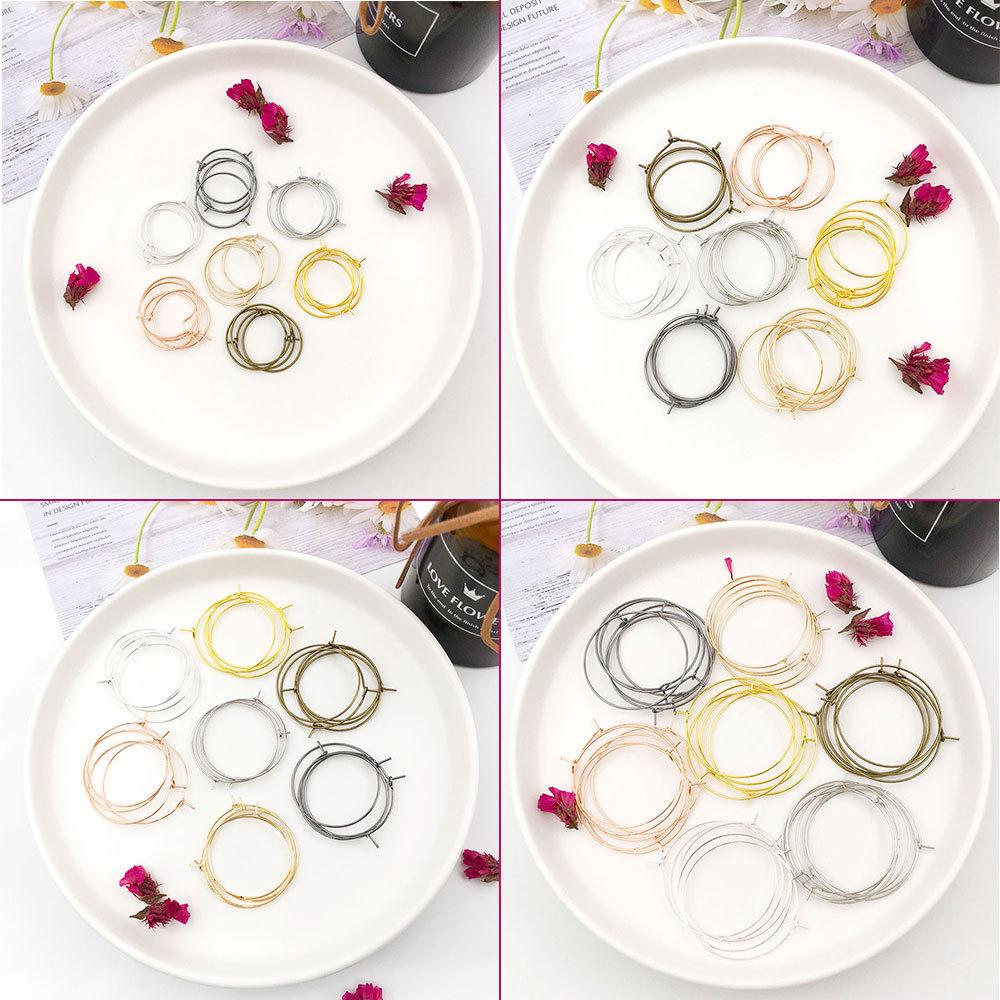 20-35mm Nine Character Earring Ring Ear Coil Iron Plated Round Wine Glass Earring Ring 100pcs/lot DIY Bead Earring Accessories