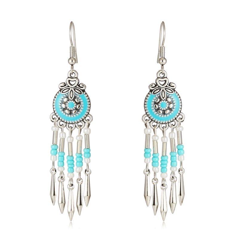 Ethnic Bohemian Long Tassel Earrings Vintage Beach Vacation Jewelry Retro Drop Dangle Ear Accessories For Women