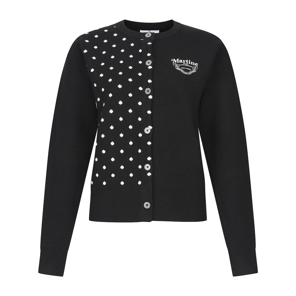 Martine Golf Half Dot Pattern Cardigan_Black