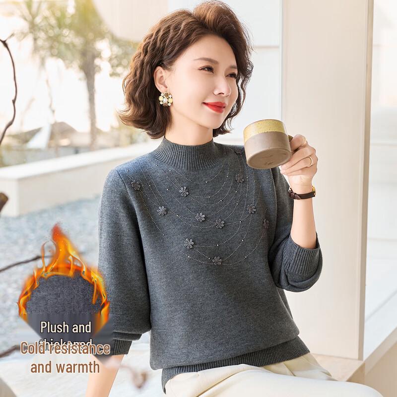 Paster Mid-Aged Women s Warm 3D Floral Sweater L