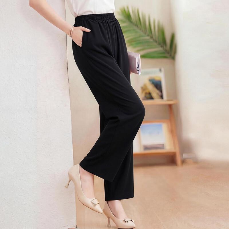 Haoyi Women's Summer Straight-Leg Casual Pants with Elastic Waist