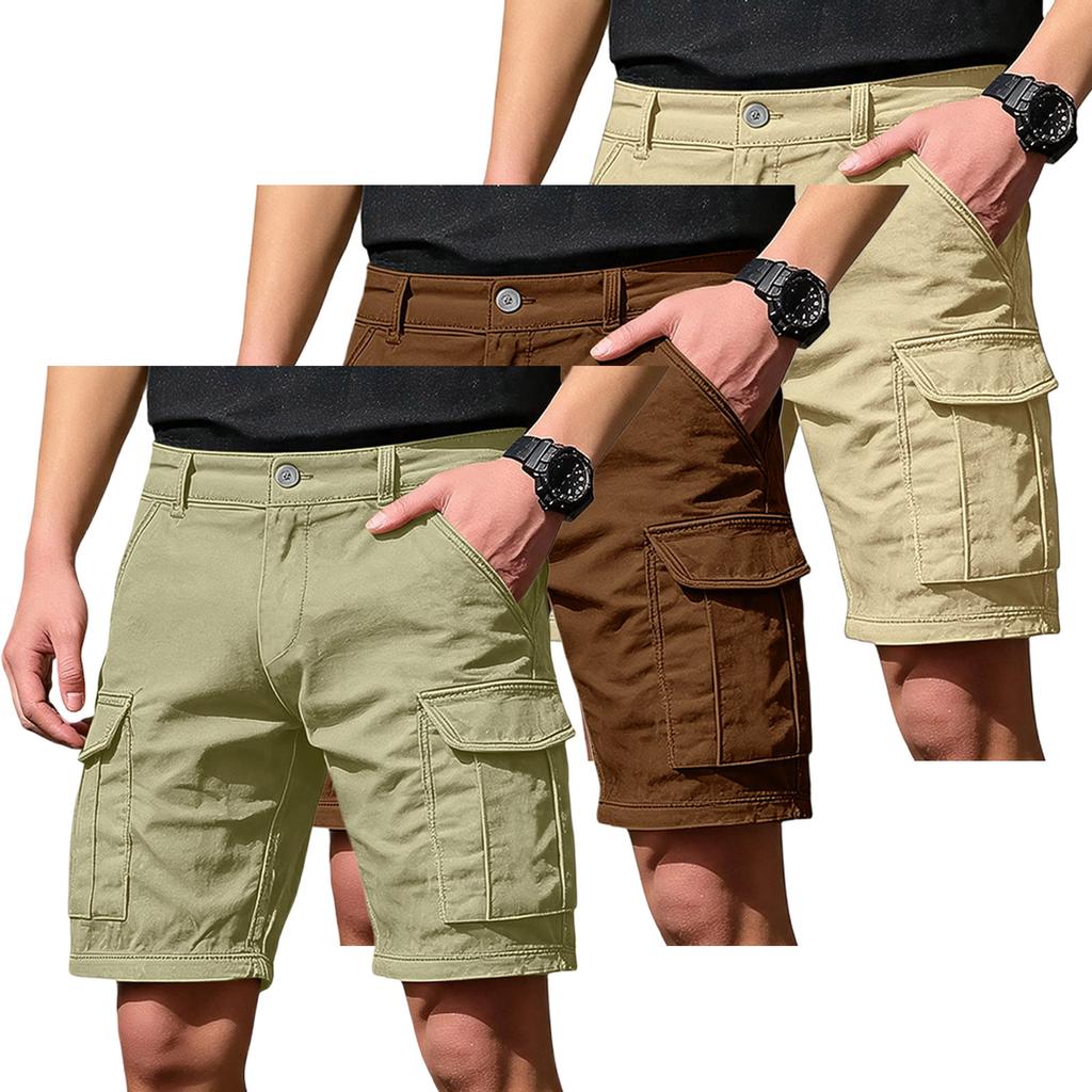 Men's Cargo Shorts 3-Pack with 6 Pockets, Button and Elastic Waist