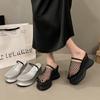 2025 Summer New Design Mesh Hollow Breathable Bag Head Half Slippers Women's Thick Bottom Roman Muffin Cool Slippers