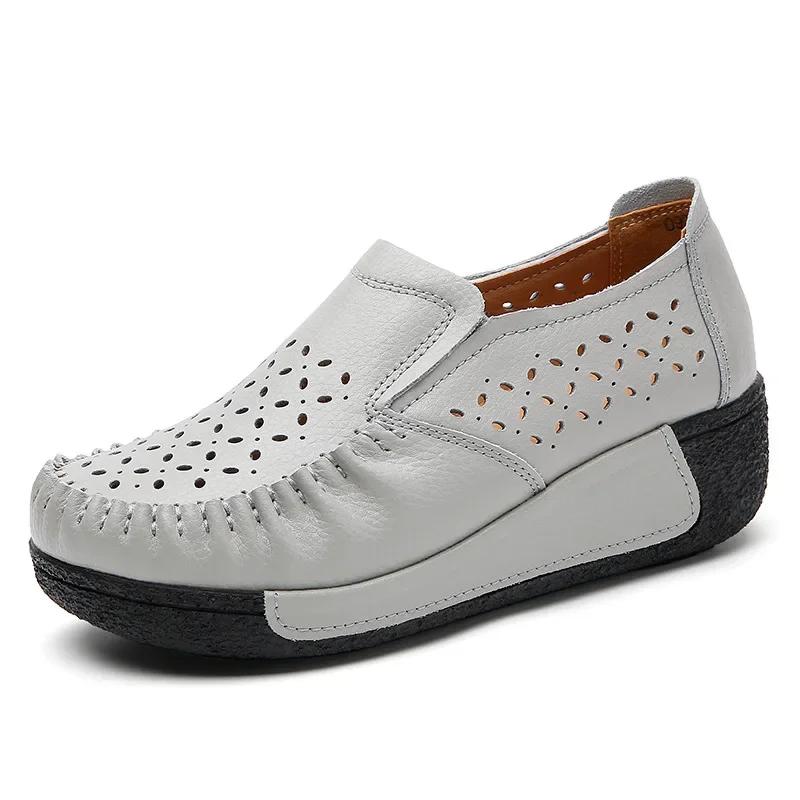Fashion Spring and Summer Women Shoes Slip on Genuine Leather Sneaker Fashion Thick-soled Rocking Shoes Platform Wedge Loafers for Women