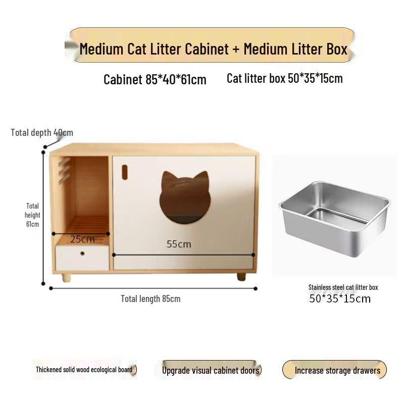 Solid Wood Semi-Closed Cat Litter Cabinet with Anti-Tracking and Anti-Dog Features