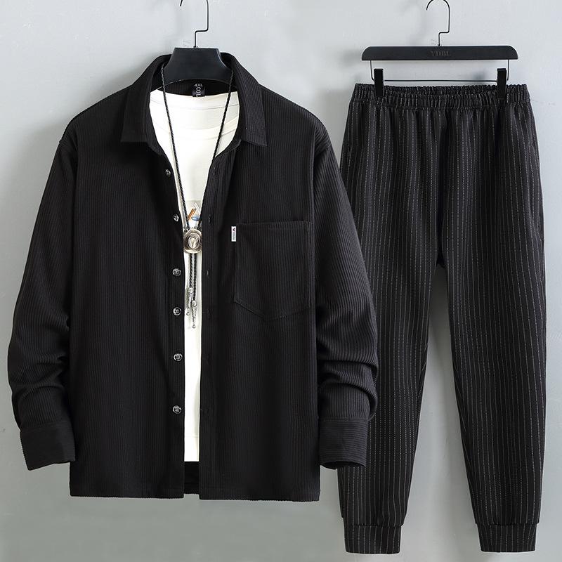 

Men s Stripe Sets Shirts Pants Autumn Winter Fashion Casual Jacket 9XL