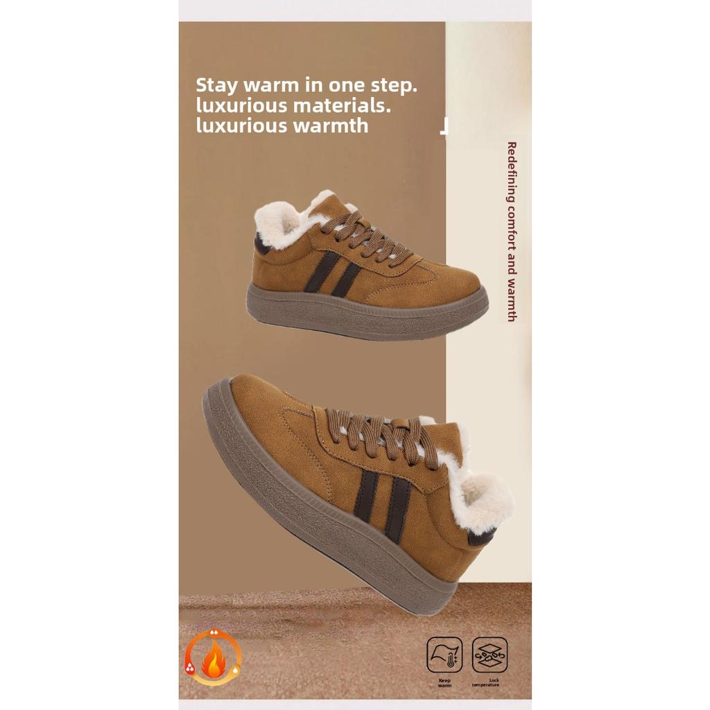 Velvet Sponge Cake German Training Women's Shoes Thick Soled Board Shoes Versatile Women's Cotton Shoes Retro Sports Casual Warm Shoes Children