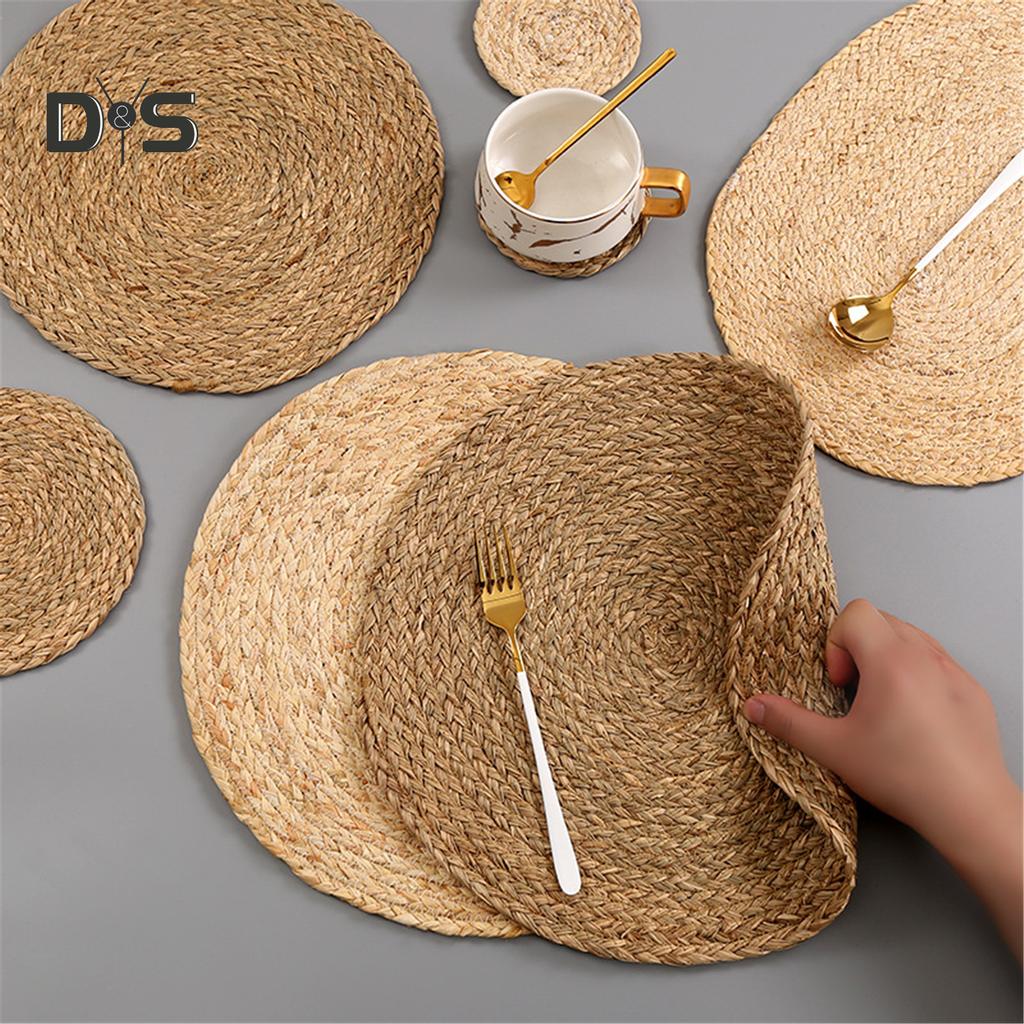 SW Corn Water Grass Handmade Weave Round Coaster Pad Mat Heat Insulation Placemat