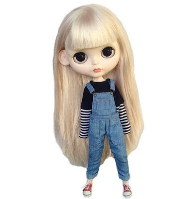 YR EARTH Blythe Size Outfit S203 Striped T-Shirt and Overalls Set Doll Clothes Doll Outfit 16 Scale Blythe (A Black T-Shirt Set)