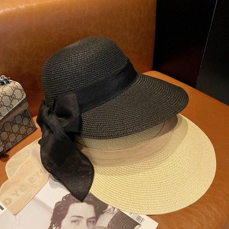 Large Bow Summer Straw Hat Women Wide Brim Panama Beach Cap Portable Foldable Travel Female Sunshade Hat