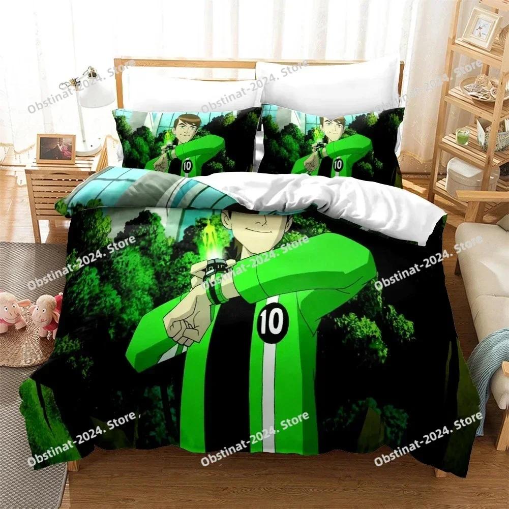 Funda nórdica con dibujos animados 3D de Ben 10 y funda de almohada, juego de cama individual, doble, individual, matrimonial, queen y king, para decoración de dormitorio